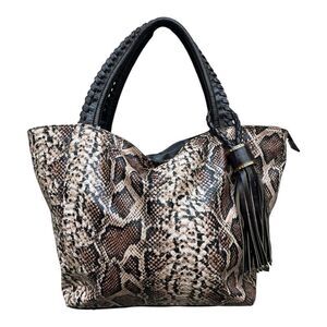 NWOT Baciami Vegan Brown Faux Leather Snakeskin Bag Med Tassel Zipper Boho